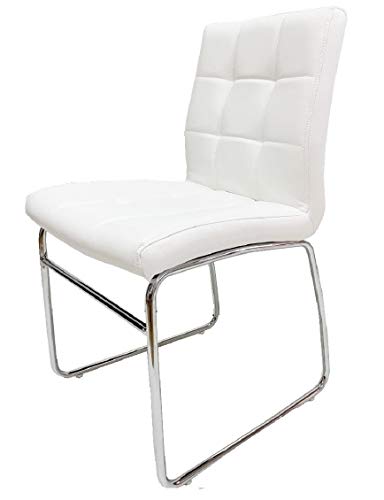 R Pack X 2 Silla Comedor Cocina Oficina Blanca Blanco - Pack 2 Sillas Bon - Enviado Desde España- Patas cromadas Asiento tapizado Acolchado