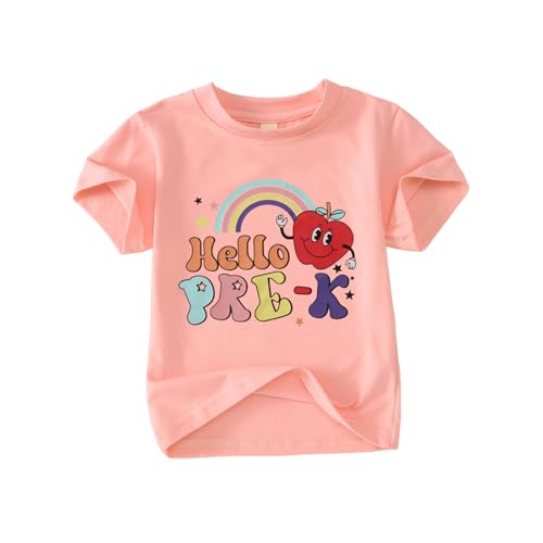Hello Pre K Shirts for Toddler Girls First Day of Pre-K T-Shirt Apple Rainbow Back to School Outfit School Tee Tops