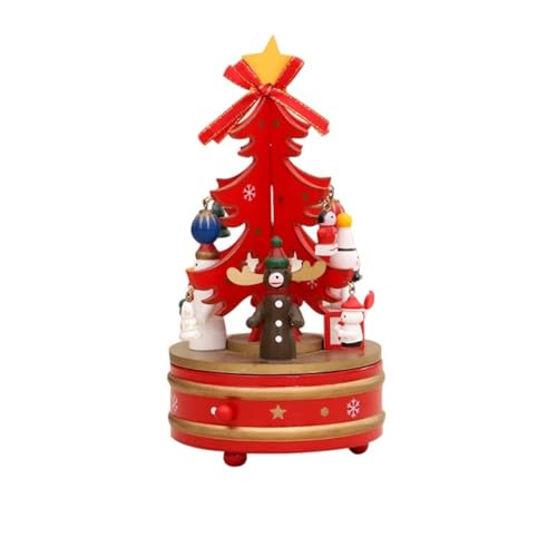 Decorazione A Rotazione del Musical Albero Natale in Legno con Ornamenti Figurine Decori per Desktop per Le Vacanze Artigianali.