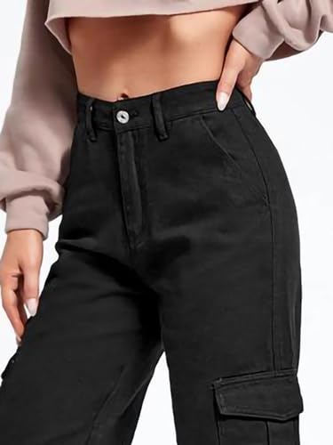 Image of KOTTY Women's Solid Mid Rise Relaxed Fit Cargo Jeans