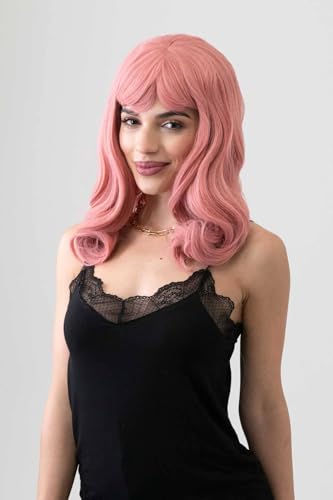 Perruque rose poudré haute qualité frange courte vintage Paloma - 5