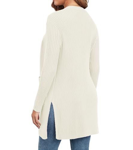 Women's Cardigan Sweaters V-Neck Long Sleeves with Two Pockets Side Split Hem Open Front Knit Casual Cardigan4