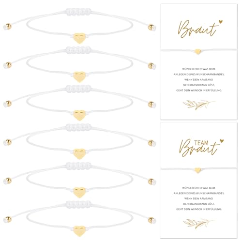 BOOMTOP 6 Stk. JGA Armbänder Frauen Junggesellenabschied Deko JGA Accessoires Team Braut Armbänder mit Herzchen Braut Team Bride Armband Set für Bachelorette Party Hochzeit