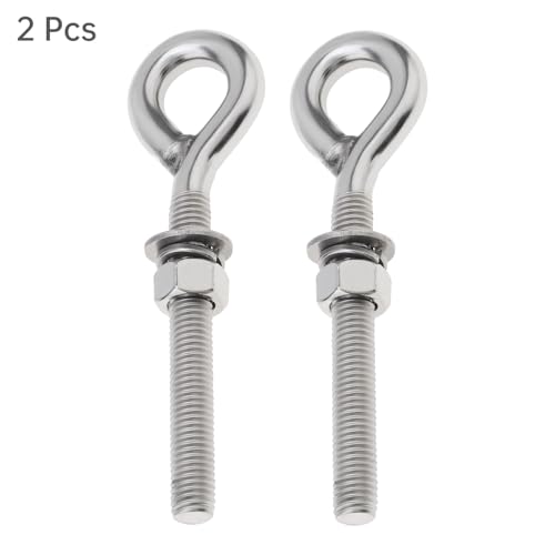 Image of 2Pcs M12 Eye Bolt with Nut and Washers, 1 /2 inch x 3.5 inch Long Shank Threaded Rod Round Hook Eyelet Bolt Screw, 5.6 inch Total Length Shoulder Lifting Ring Threaded Eyebolts