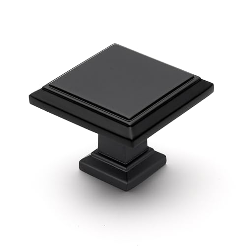 Image of Ravinte 10 Pack 1-3 /16 Inch Matte Black Kitchen Square Cabinet Knobs Solid Drawer Pulls Black Single Hole Kitchen Cabinet Hardware Knobs for Cabinets and Drawers