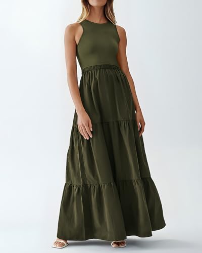 BTFBM Women Sleeveless Summer Dresses Wedding Guest Maxi Dresses Ribbed Knit Tops and Polyester Skirt with Pockets2