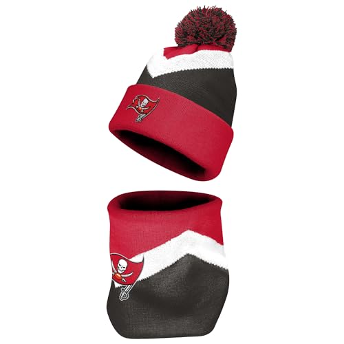 FOCO NFL Unisex-Adult Officially Licensed Primary Logo Team Color 2 Pack Neck Warmer Gaiter And Cuffed Knit Beanie Hat Set - Tampa Bay Buccaneers