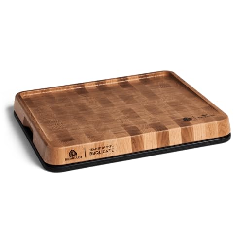 BURNHARD Schneidebretter Set - 2 Küchenbretter, magnetisch zusammensetzbar, 1x Eichenstirnholz & 1x Kunststoff, Cutting Board mit Saftrille, zweiteiliges Kombi-Schneidebrett – 38 cm x 32 cm