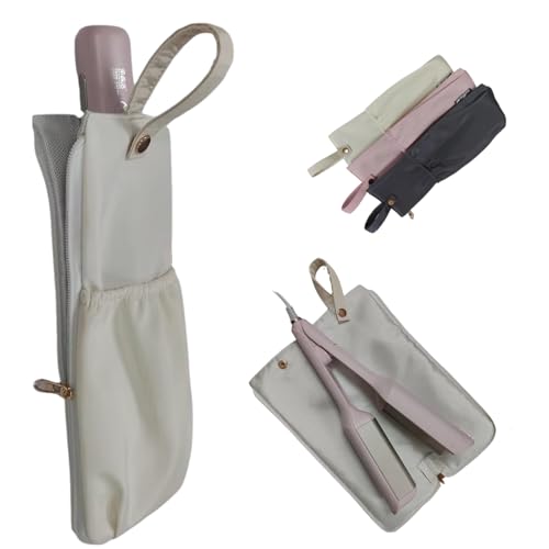 ヘアアイロン ケース 耐熱 吊り下げ収納 アイロンケース 耐熱 300℃熱いまま収納 180°全開可能 PUレザー 防水 ヘアアイロン 収納 ポケット付き 旅行 自宅用 (Off-white)