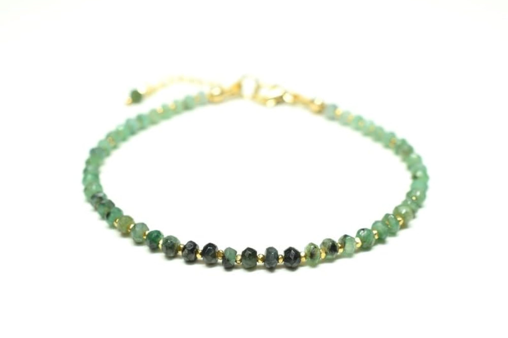 Emerald Round Beaded Bracelet, Gold Lock