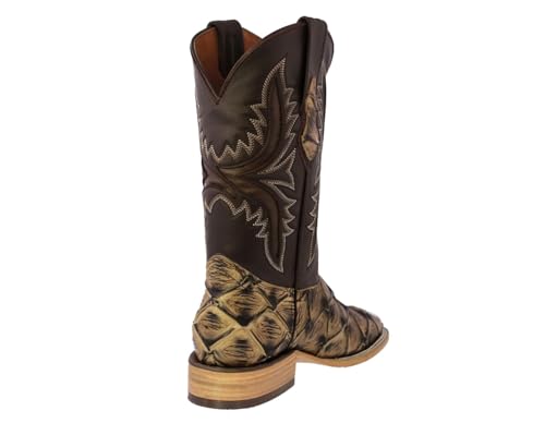 Texas Legacy Mens Sand Western Boots Pirarucu Fish Print Leather Square Toe3