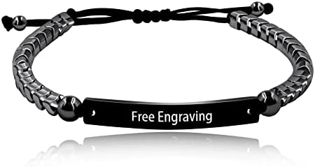 Natural Black Hematite Stone Beads Engraved Name ID Bracelet for Men Women Customized Kids Name Bracelet for Mom Dad Y1457