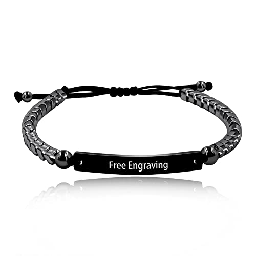 Natural Black Hematite Stone Beads Engraved Name Id Bracelet For Men Women Customized Kids Name Bracelet For Mom Dad Y1457 #TOP10