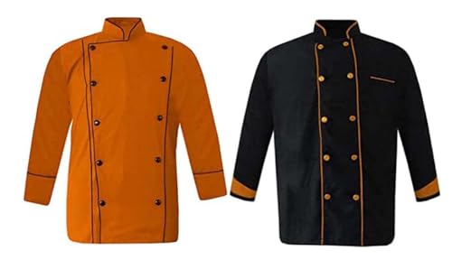 Men'S Chef Jacket Light Wieght Multi-Colour Chef Coat Pack of 2 (S-4XL,8 Colors) (orange, Large)