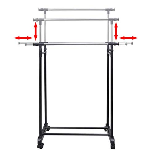 HAOYUNLAI Argenté A63 Portant à vêtements réglable - L 84-150 x P 42 H 108-170 cm avec 4 Roulettes 2 Rails d'accrochage Montage facile, et noir