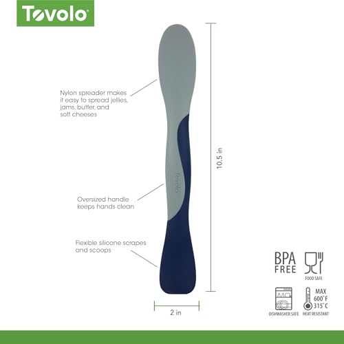 Image of Tovolo Scoop and Spread Large Dual End Silicone Sandwich Spreader Tool with Nylon Handle, BPA Free Dishwasher Safe Silicone and Nylon Tool for Spreading and Scooping, Deep Indigo and Oyster Gray