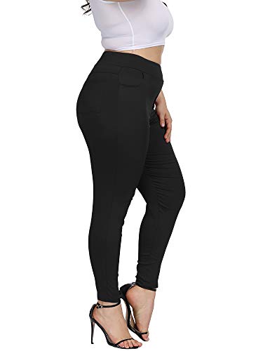 Allegrace Women Plus Size Skinny Pants Stretch Slim Fit Pull-On High Waist Pants With Pockets Black 2X #TOP4