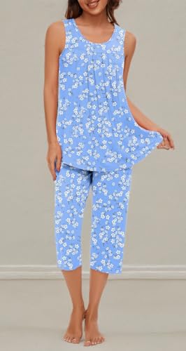 Image of Findsweet Women Pajamas Sets Loungewear Soft Sleepwear Two Piece Summer Sleeveless Pjs Tank Top Pants with Pocket S-4XL
