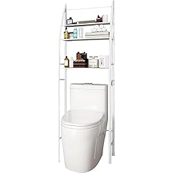 Estanteria Molger Wc YverLand Estantería sobre WC para almacenaje. Mueble de baño para Inodoro con 3 estantes. Armario Auxiliar Organizador metálico Blanco para Lavabo. (Redondeado)