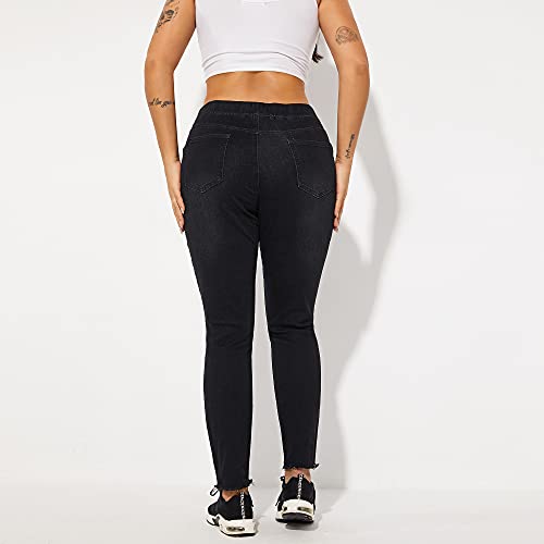 THUNDER STAR Ripped Jeans,Skinny Jeans for Women,Drawstring Mid Waist Jeans2