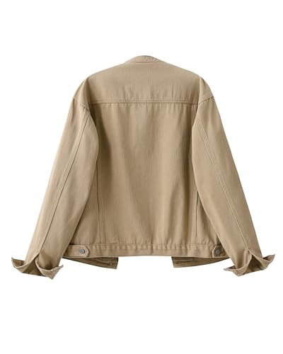 Locachy Women's Denim Jacket Casual Crew Neck Button Down Long Sleeve Jean Jacket Coats2