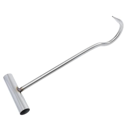 Garneck Stainless Steel Manhole Cover Hook Hanging Hooks Rack Kit Manhole Hook Meat Drain Grate Lifter Rotary Tool Larding Butchering Heavy Duty Hangers for Clothes Fryer Pour Hose Silver