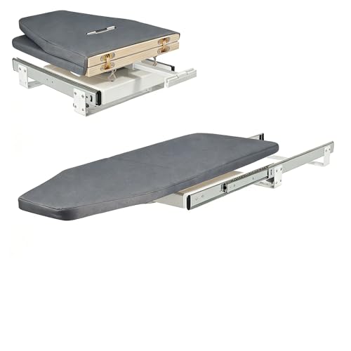 Tabla de planchar plegable, extensible, rotación de 180°, cajón empotrable, bandeja para planchar con funda de tela, 81 x 30 x 12 cm, tabla de planchar plegable para armario, montaje en pared, mesa de