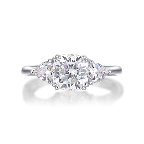 Moissanite Three-Stone Half Moon Engagement Ring | Lab Grown Diamond & Sterling Silver Ring | 925 Sterling Silver Rings For Women | Women Wedding Band | Statement Rings For Bride2