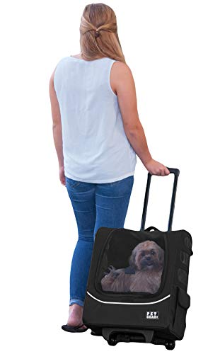 Pet Gear I-GO2 Pus Traveler Roller Backpack, Travel Carrier, Car Seat for Cats/Dogs, Mesh Ventilation, Included Tether, Telescoping Handle, Storage Pouch, Onyx