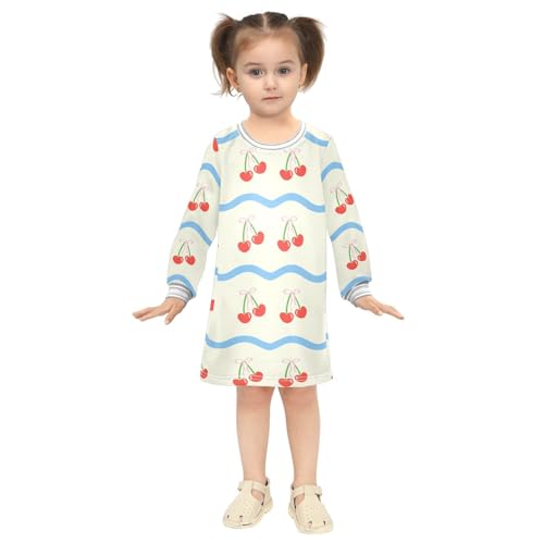 Cherry with Bow Girls Dresses Long Sleeve Sweatshirt Dress for Girls Winter Toddler Casual A Line Dresses Size 2-8T4