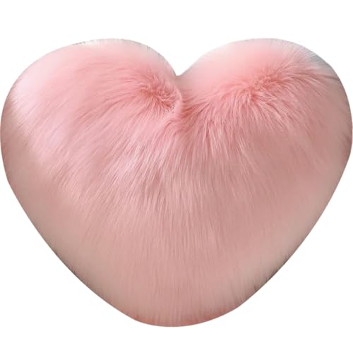 Coussin déco de salon cocooning en forme de cœur rose moelleux - 2