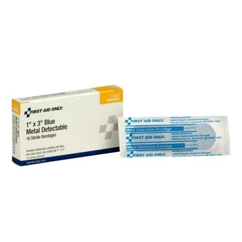 First Aid Only 1-655: Blue Metal Detectable 1"X3" Fabric Bandages, 16/Box