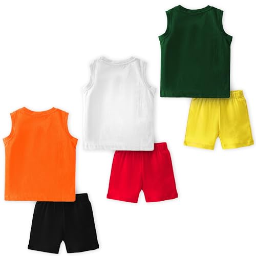 Image of TS LAVI TAVI Baby Cotton Clothing Set | Sleeveless T-Shirt & Shorts Combo | Summer Wear for Boys & Girls | Soft Breathable Fabric | Multicolor Pack of 3