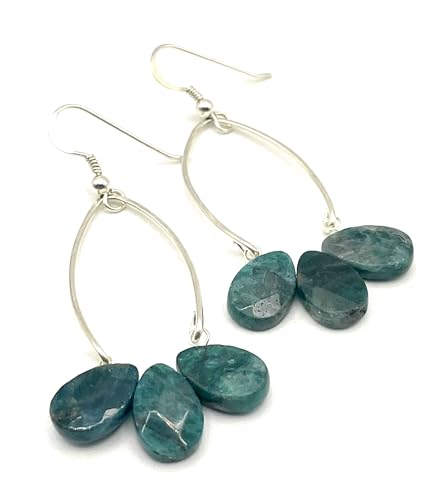 Boucles d'oreilles argent 925 apatite verte bijoux boho pierres de gemmes femme