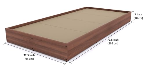 Image of WoodExpress Engineered Wood Single Floor Bed, 78 inch x 36 inch x 7 inch, Walnut | Without Mattress, Wooden Cot, For Bedroom, Living Room & Drawing Room, Walnut Finish, Durable Minimalist Design