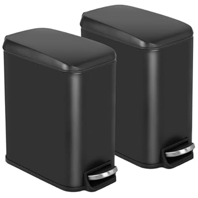 BestOffice Bathroom Trash Can with Lid, 1.3 Gallon Step Pedal Small Trash Can, Black Stainless Trash Bin for Bathroom, Bedroom, Kitchen, Office (5L)
