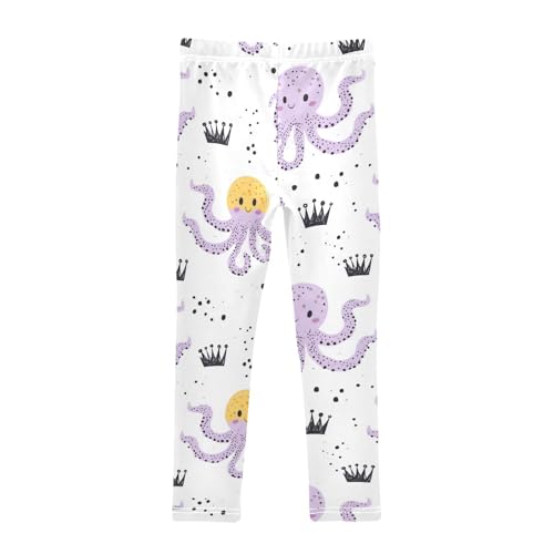 Cute Octopus Purple Girls' Leggings Toddler Doodles Yellow Color Kids Yoga Pants Dance Active Tights 4T2
