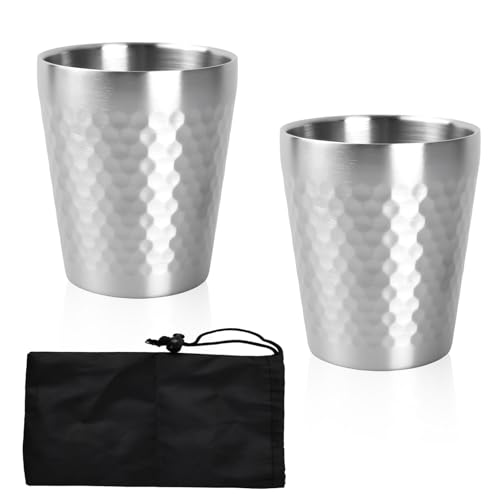 2 Pcs Gobelets en Acier Inoxydable de 300 ml, Tasse Inox Antidérapant, Mug Métal à Empilées Double Couche Isolées, Tasse Camping, Réutilisables Verres à...