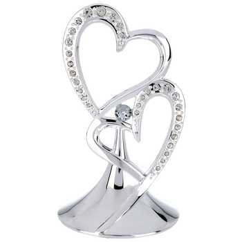 Onlinepartycenter Silver Double Heart Porcelain Cake Topper Centerpiece Decoration cover