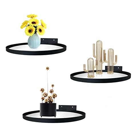 Cityelf Floating Shelves Wall Mounted Gold Wall Decor Iron Glass Hanging Shelf Home Decor Set of 3 Display Ledge Shelves for Living Room Bedroom Office-Black Cover