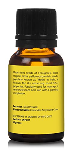 Image of Earth N Pure Fenugreek Seed Oil (Methi Oil) Cold Pressed, Natural and Therapeutic Grade 15 ml