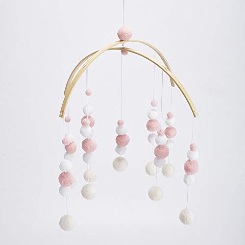 DYEY Baby Crib Mobile Nursery Cot Mobile Felt Ball Wind Chimes Wooden Hanging Bed Felt Ceiling Mobiles Crib Mobile for Nursery Room Baby Shower Photography Props(Pink)