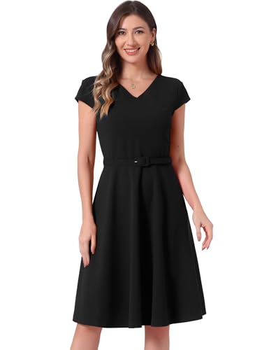 Robe de cocktail avec ceinture et col en V Allegra K noir taille L pour femme