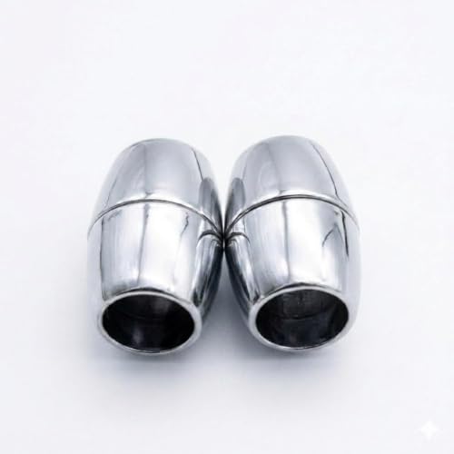 Image of Beadsnfashion 10 Pcs Oval Magnetic Leather Cord Connectors Clasp 16x9mm, 6mm Hole Size Silver Finish | Premium Magnetic Clasp for Jewellery Making, Bracelets & Necklaces | Essential Jewelry Findings for DIY Crafting