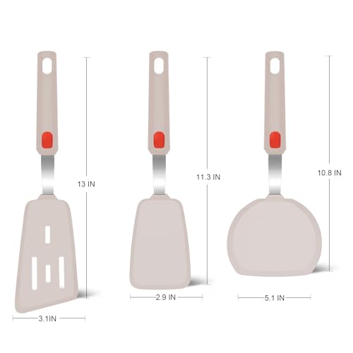 Image of Beijiyi Silicone Spatula Turner Set of 3, 600F Heat Resistant (Khaki)