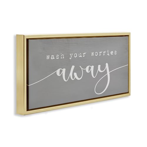 Image of 'Wash Your Worries Away Phrase'| Floating Frame Canvas Art | Stupell Industries | Gold, 25 x 11 Inches, Easy to Hang and Sturdy, Made in USA, by Lil' Rue