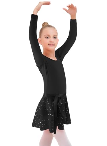 Image of EQSJIU Ballet Leotards for Girls with Removable Skirt Combo Tie Ruffle Sleeve Outfit