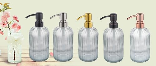 Image of Glass Soap Dispensers Oil Rubbed Bronze, for Kitchen and Bathroom, Heavey Glass Bottle 15oz, Stainless Steel Head