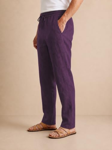 Image of TAGDO Cotton Linen Pants for Man | Lightweight & Breathable Fabric | Elastic with Drawstring | Straight Fit & One Side Zip Pocket | Casual, Holidays, Travel & Everyday Wear (2076)
