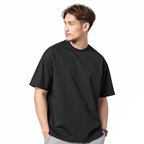 Image of Hang-in-There Men Oversized Fit Back Printed Half Sleeve Cotton T-Shirt Black M